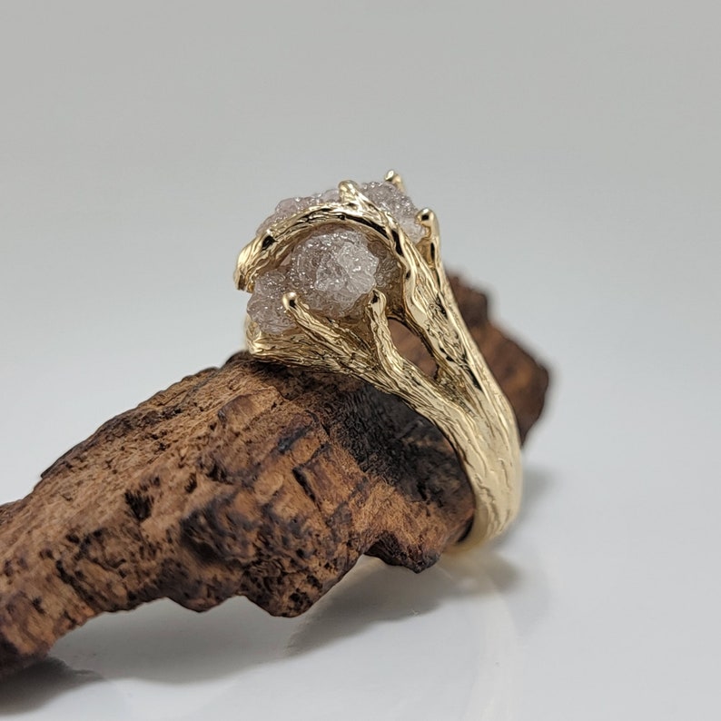 Rough Diamond Twig Engagement, Yellow Gold Branch Ring Anniversary Ring DV Jewelry Designs image 10
