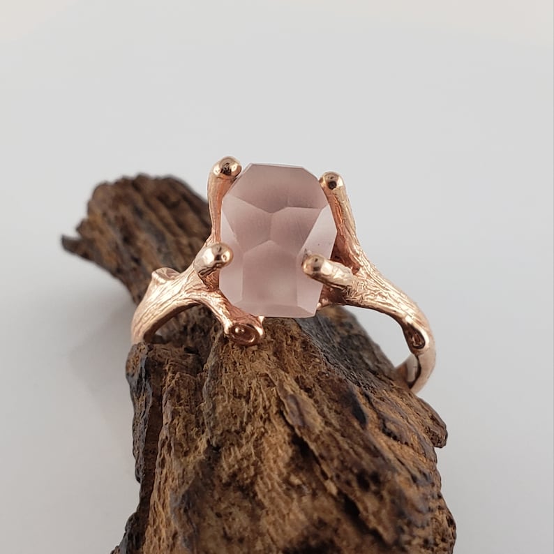 Hand-Cut Matte Finish Morganite Twig Engagement Ring, 14k Rose Gold Gemstone Solitaire Ring, Engagement Ring by DV Designs image 2