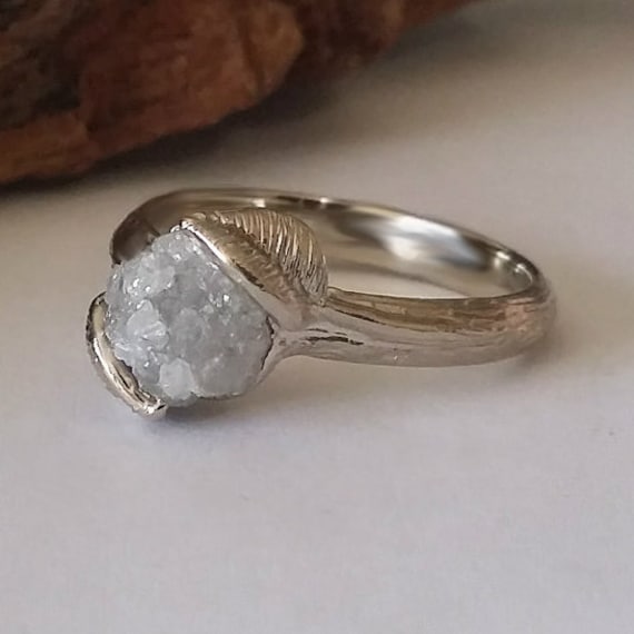 Twig Engagement Ring, Raw Uncut Rough Diamond Engagement Ring, Leaf Engagement Ring in Gold by Dawn Vertrees