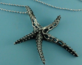 Sterling Silver Fusion Starfish and Sea Fan Coral Pendants, Great Sea Life Beach Jewelry
