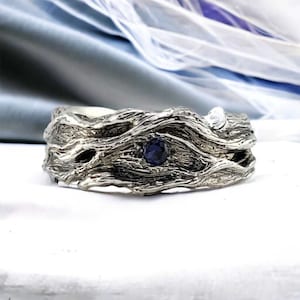 Driftwood Inspired Sapphire Wedding Band - Silver Wedding Ring - Tree Branch Ring - Branch Wedding Band by DV Jewelry Designs