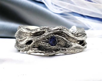 Treibholz inspirierter Saphir Ehering - Silber Ehering - Ast Ring - Zweig Ehering von Ed Jewelry Designs
