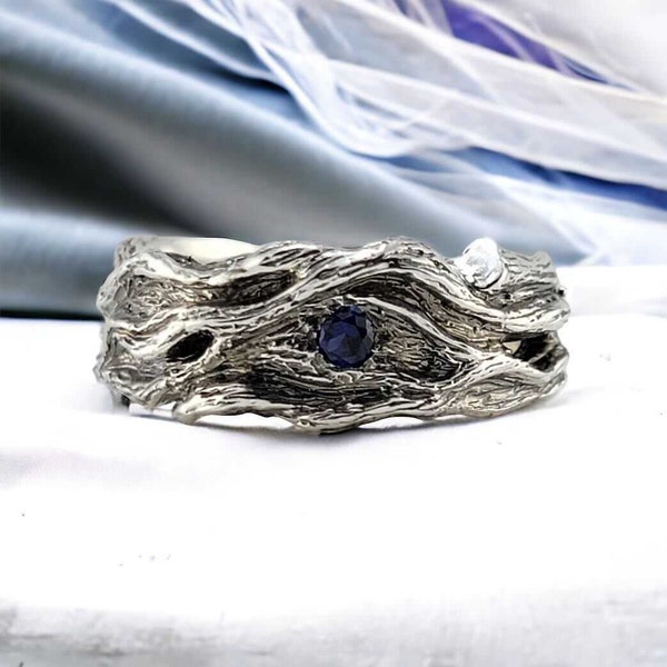 Driftwood Inspired Sapphire Wedding Band - Silver Wedding Ring - Tree Branch Ring - Branch Wedding Band by DV Jewelry Designs