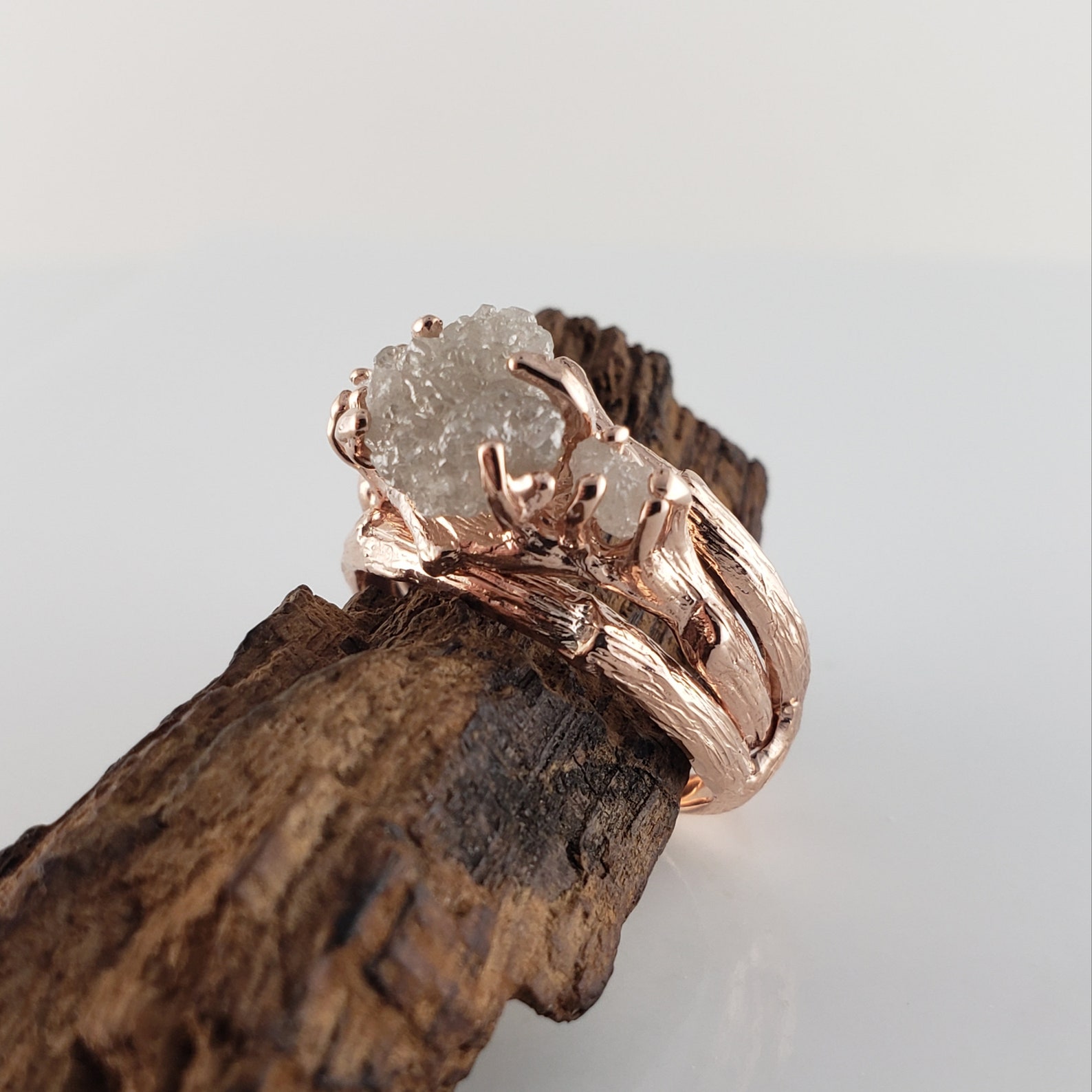 14k Rose Gold Rough Diamond Engagement Ring With Interlocking | Etsy