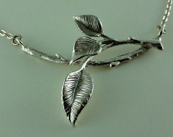 Leaf and Twigs Necklace, Sterling Silver Leaf and Twig Pendant, Tree Branch necklace, Leaf necklace, Twig Necklace