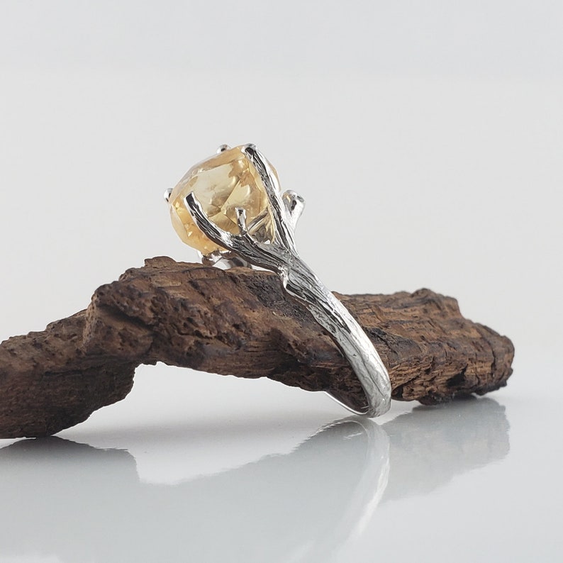 Raw Yellow Citrine Gemstone, Twig Engagement Ring Raw Gemstone Jewelry Ring Birthstone Yellow Stone Ring image 5