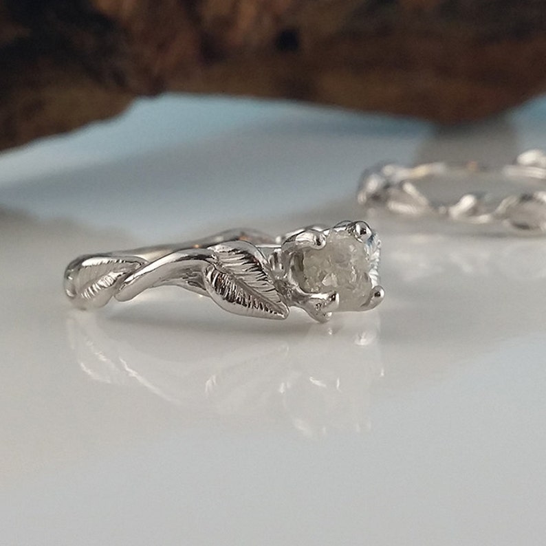 Leaf, Twig and Vine Uncut Rough Diamond Wedding Ring Set, Twig and Branch Style Bridal Ring Set in Solid Gold by Dawn Vertrees image 5