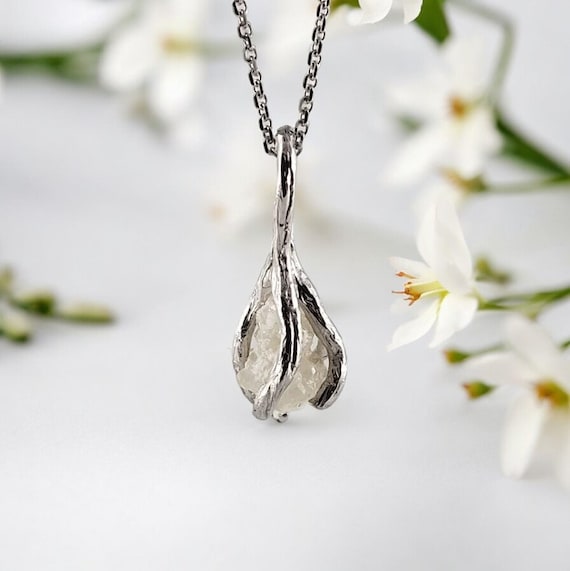 Raw Diamond Twig Pendant, Rough Uncut Diamond Unique Necklace Pendant by DV Jewelry Designs