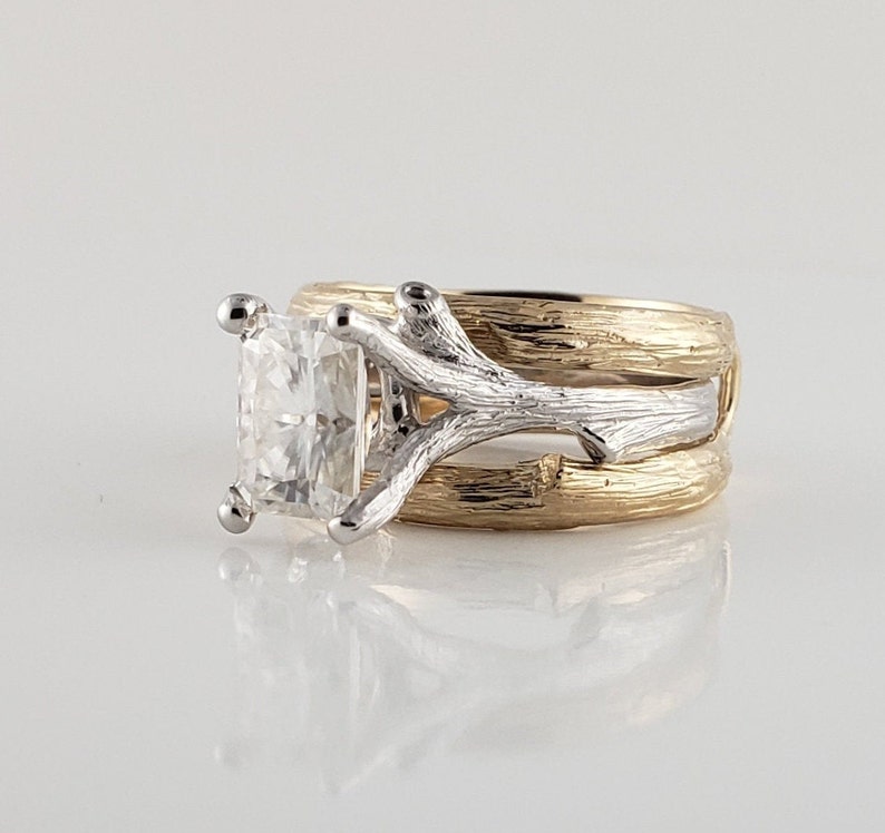 1.5 carat Moissanite Twig Engagement Ring with Twig Ring Guard by Dawn image 2