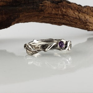 Gemstone Hand Sculpted Leaf Twig and Vine Silver Promise Ring, Eternity Ring, Oxidation, Wedding Ring, Engagement Ring by Dawn Vertrees image 3