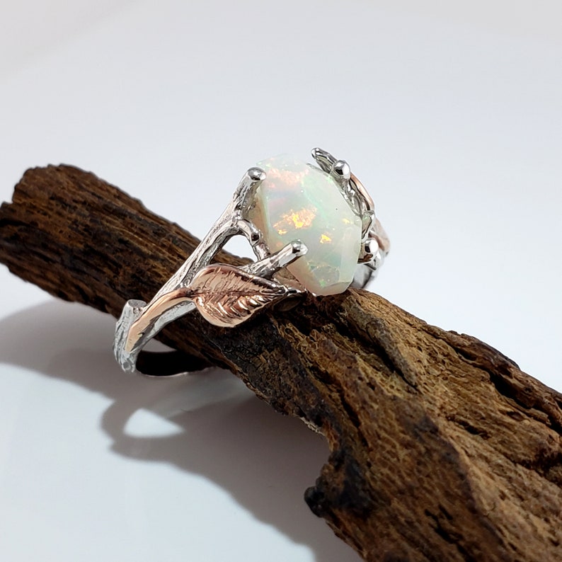 Opal Engagement Ring Opal Rings for Women Opal Ring 14k Gold Two Tone Engagement Ring Raw Opal Ring image 6