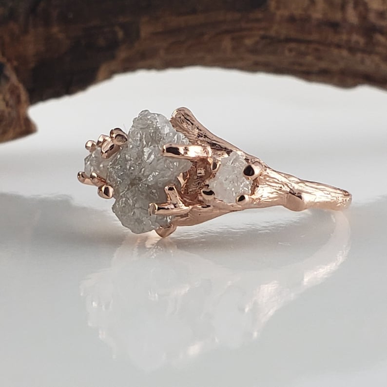 Rough Diamond Twig Engagement Ring in 14k Gold Raw Diamond Ring 3 Stone Diamond Ring Anniversary Ring Wedding Ring image 4