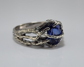 Blue Sapphire Gemstone Engagement Ring - Hand Sculpted, Unique Wedding Band, Ideal Anniversary Gift by DV Jewelry Designs