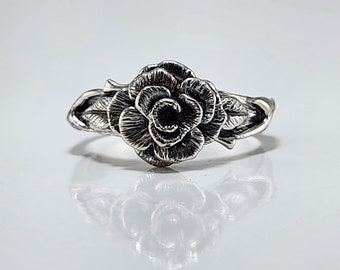 Rose Engagement Ring, Flower Statement Ring - Gold Ring - Silver Band - Hand Sculpted Fashion Ring by DV Jewelry Designs