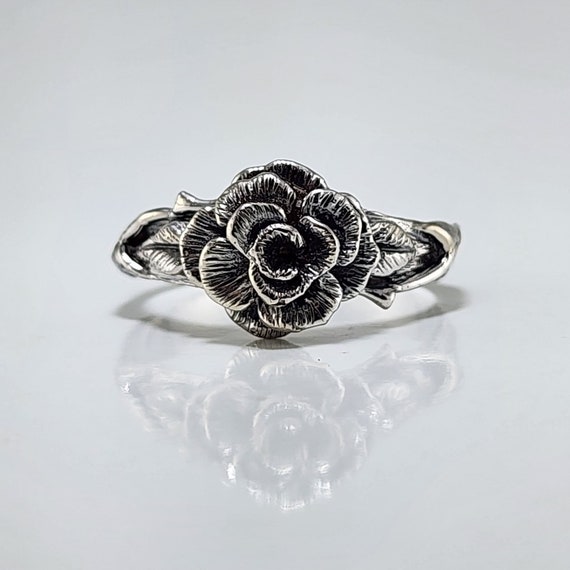 Rose Engagement Ring, Flower Statement Ring - Gold Ring - Silver Band - Hand Sculpted Fashion Ring by DV Jewelry Designs