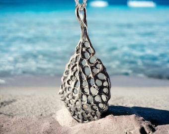 Sea Fan Coral Necklace - Beach Accessories - Ocean Jewelry - Pendant Hand-sculpted  by DV Jewelry Designs