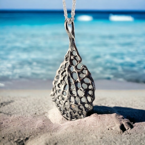 Sea Fan Coral Necklace - Beach Accessories - Ocean Jewelry - Pendant Hand-sculpted  by DV Jewelry Designs