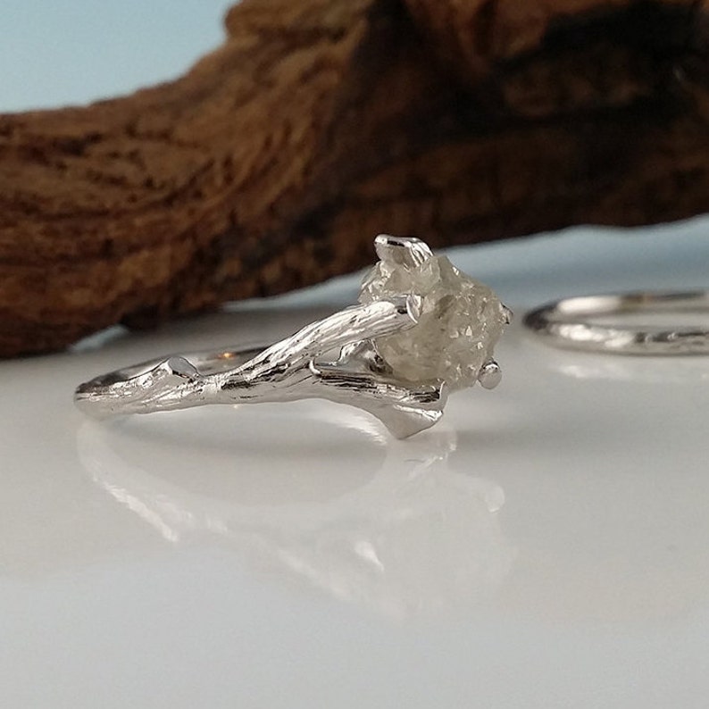 Raw Diamond Bridal Set, Rough Uncut Diamond Wedding Set, Twig Bridal Set, Engagement Ring, Rough Diamond Ring, Raw Diamond Ring by Dawn image 2