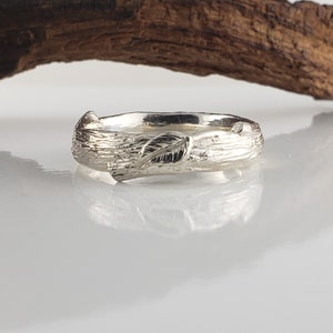 14K White Gold Unique Wedding Band 14k Solid Gold Ring Silver Leaf Ring Branch Ring Comfort Fit Band image 4