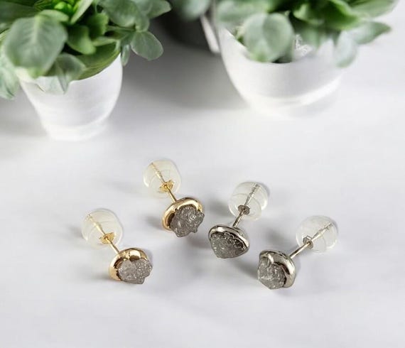 Rough Diamond Bezel Post Earrings Recycled Gold - Rose, White, or Yellow Gold Custom Made Earrings by Dawn Vertrees