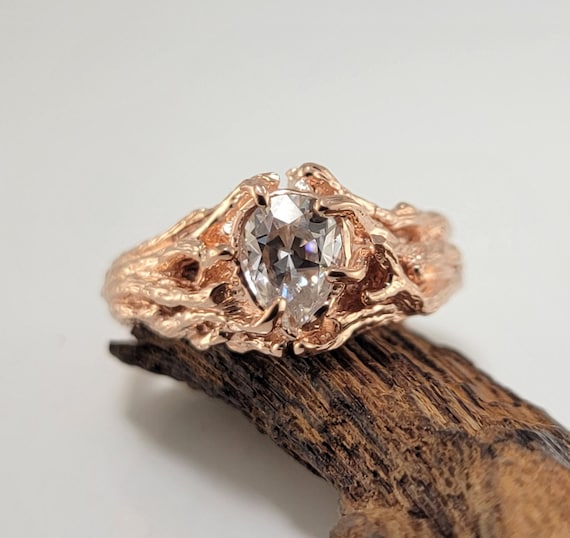 1ct Pear-shaped Moissanite Twig Solid Gold Engagement Ring, Wedding Ring, Anniversary Ring by DV Jewelry Designs
