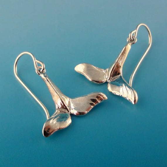 Sterling Silver Whale Tail Dangle Earrings: Beach Jewelry