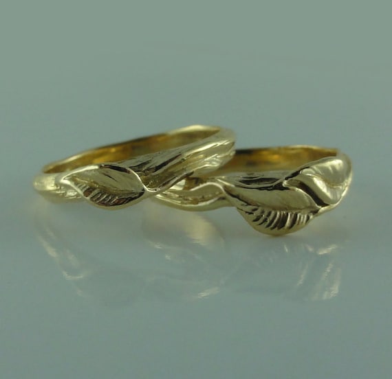 Leaf and Twigs Wedding Set, Twig Wedding Band with Leaves in White, Yellow, Rose Gold,14k, Leaf Ring, Twig Wedding Rings, engagement rings