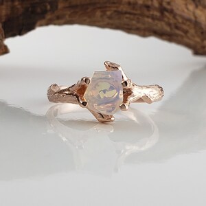 Opal Twig Engagement Ring in 14k Rose Gold, Engagement Ring Hand Cut Natural Opal Ring Anniversary Ring image 5