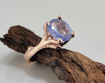 Blue Oval Sapphire Twig Engagement Ring in Solid 14k Rose Gold - Solitaire - by DV Designs