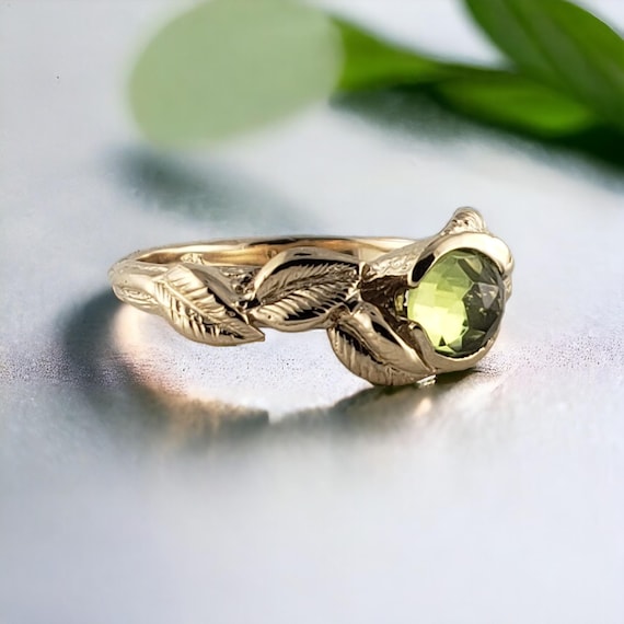 August Birthstone - Rose Cut Peridot Gemstone Engagement Ring, Birthstone, Anniversary Ring by DV Jewelry Designs