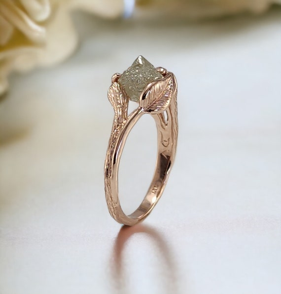 Raw Rough Diamond Engagement Ring in 14k Rose Gold