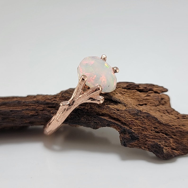 Ethiopian Rose Cut Opal Twig Engagement Ring in 14k Rose Gold Branch and Twig Ring Setting Anniversary Ring Wedding Ring image 4