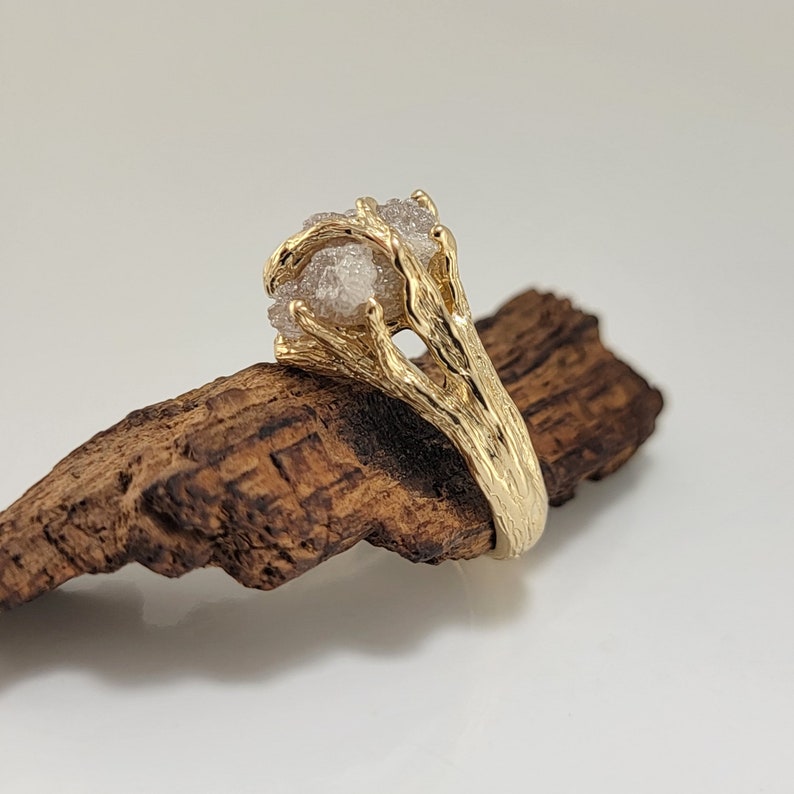 Rough Diamond Twig Engagement, Yellow Gold Branch Ring Anniversary Ring DV Jewelry Designs image 8