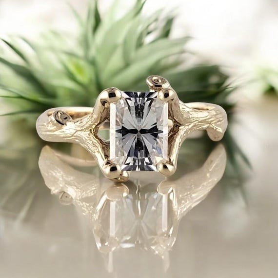 Moissanite Engagement Ring in Solid Gold - Radiant Cut Wedding Ring- Jewelry Gift by DV Jewelry Designs