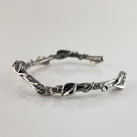 Leaf and Vine Twig Cuff Bracelet in Sterling Silver - Polished or Oxidized- by DV Jewelry Designs