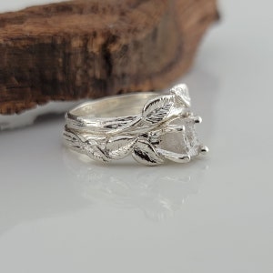 Rough Diamond Leaf and Twig Ring Sterling Silver Engagement - Etsy