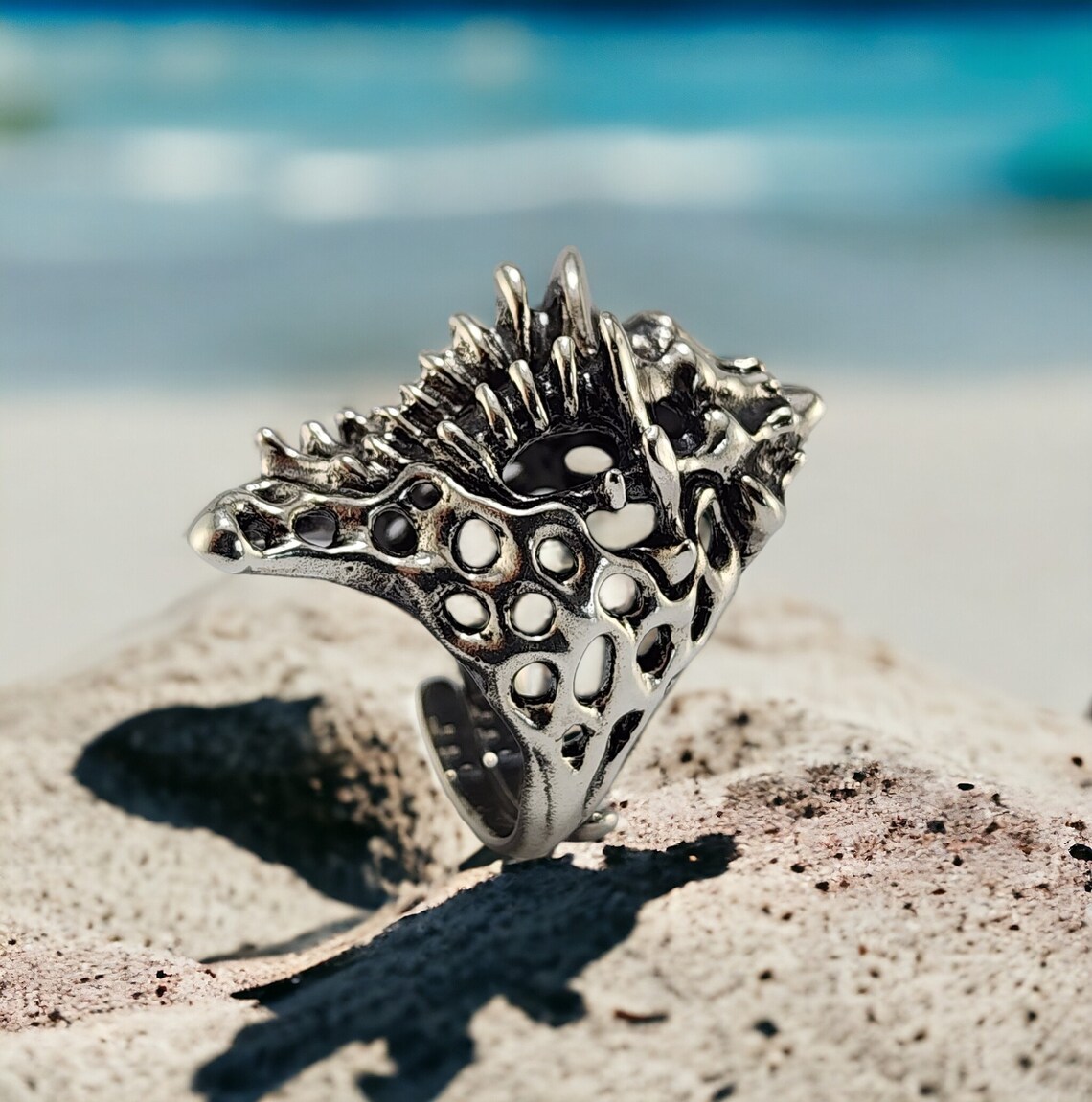 Shell Inspired Diamond Rings Sea Shell Style Ring - Ocean and Beach Style Fan Coral and Murex Shell ...