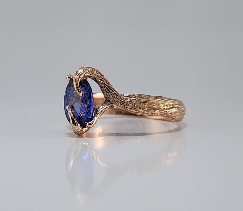Blue Sapphire Gemstone Engagement Ring Hand Sculpted, Unique Wedding Band, Ideal Anniversary Gift by DV Jewelry Designs image 8