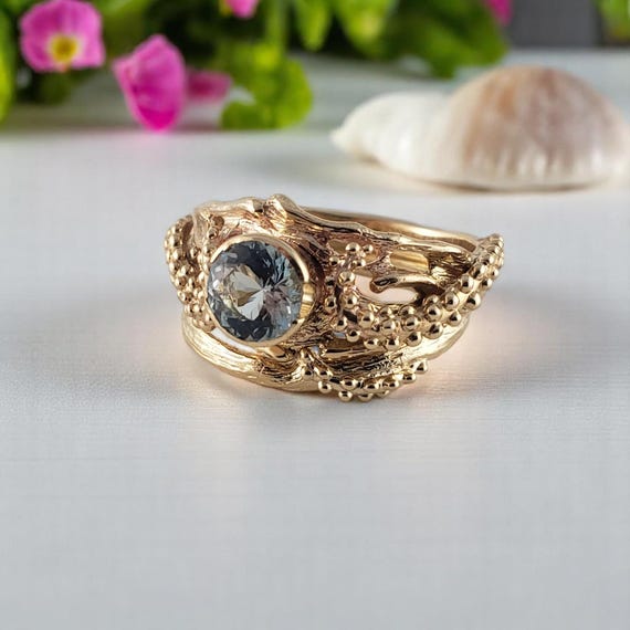 Starfish & Coral - Ocean Beach Style Jewelry Engagement Set - Bridal Set with Wedding Band or Gift Ring by DV Jewelry Designs