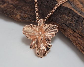 Rose Gold Plated Sterling Silver Cattleya Orchid Necklace - Orchid Necklace - Gold Pendant - Silver Necklace