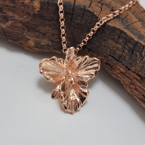 Rose Gold Plated Sterling Silver Cattleya Orchid Necklace - Orchid Necklace - Gold Pendant - Silver Necklace