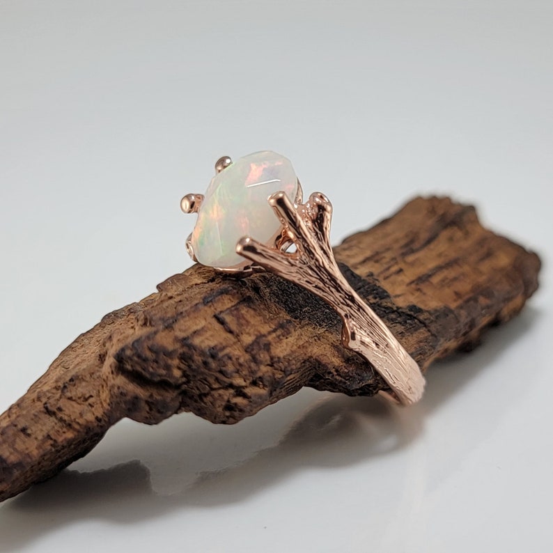 Ethiopian Rose Cut Opal Twig Engagement Ring in 14k Rose Gold Branch and Twig Ring Setting Anniversary Ring Wedding Ring image 7