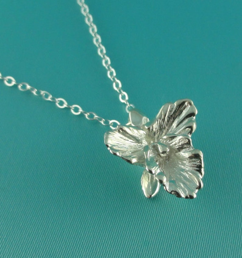 Cattleya Necklace, Silver Flower Necklace, Silver Orchid Necklace, Silver Necklace, Cattleya Orchid, Wedding Bridesmaid Gifts image 1