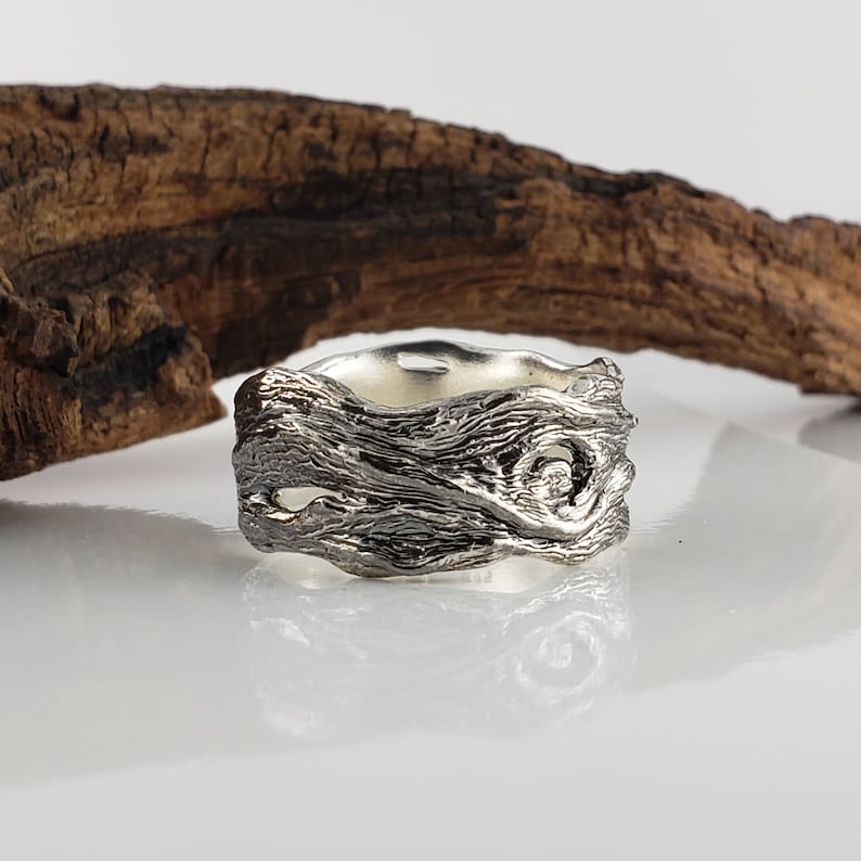 Driftwood Inspired Wedding Band, Silver or Gold , Wide Wedding Band, Men's Twig Ring, Twig Wedding Band by Dawn Vertrees image 3