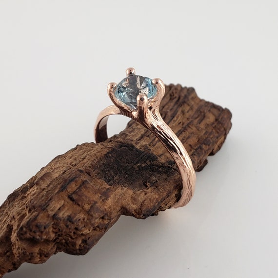 1ct Blue Sapphire Twig Engagement Ring in 14k Rose Gold, Solitaire Ring