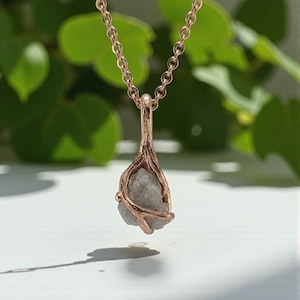 Rough Diamond Twig Pendant Necklace 14k Rose Gold One-of-a-Kind Nature Inspired Artisan Jewelry Gift