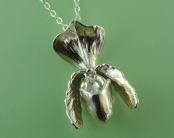Sterling Silver Lady Slipper Orchid Pendant: Floral Jewelry
