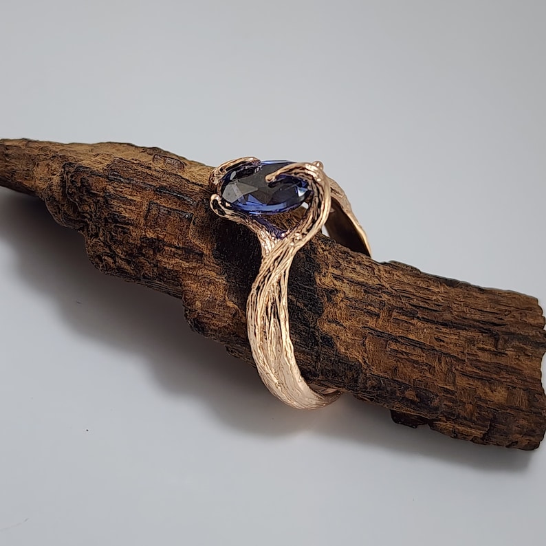 Blue Sapphire Gemstone Engagement Ring Hand Sculpted, Unique Wedding Band, Ideal Anniversary Gift by DV Jewelry Designs image 9