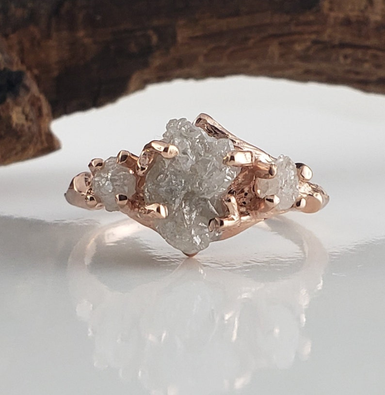 Rough Diamond Twig Engagement Ring in 14k Gold Raw Diamond Ring 3 Stone Diamond Ring Anniversary Ring Wedding Ring image 5