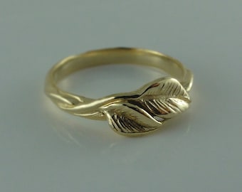 Leaf and Twigs Wedding Band, Twig Wedding Band with Leaves in White, Yellow, Rose Gold,14k, Leaf Ring, Twig Wedding Band, Engagement Ring